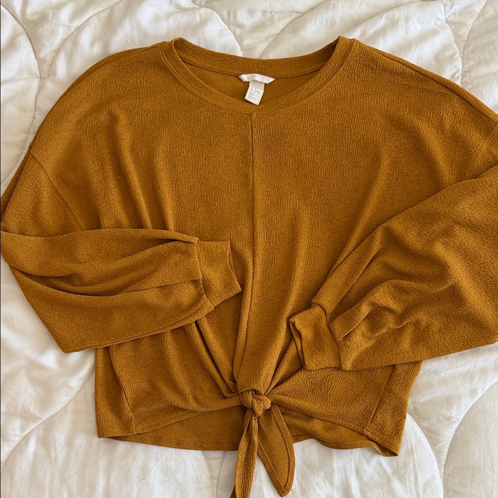 H&M Knot Front Boxy Cropped Sweater - Mustard